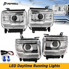 Pair Chrome Headlights with LED DRL For 2014-2018 GMC Sierra 1500 2500 3500HD