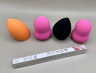 Buxom Power Line Plumping Lip Liner Real Red & 4 Makeup Sponges Set Bundle