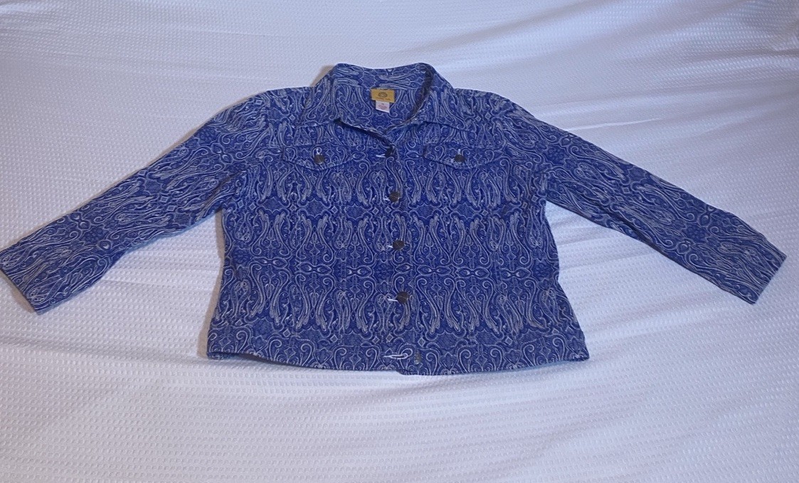 Ruby Rd Blue Jacket Sz 12 Geometric Pattern Metal… - image 1