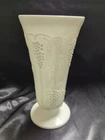 Vintage Milk Glass with Pedestal Base, Vase with Grape Vine Design 9.75" Tall