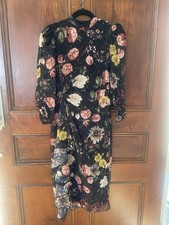 Eliza J Floral Chiffon Ruffle Midi Dress High Neck Puff Sleeve Black Size 0