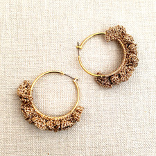 Handmade Crochet Frill Hoop Earrings Gold Boho Style Jewelry