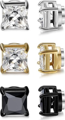 3 Pares De Aretes Magneticos De Acero Inoxidable Para Mujer Para Hombre Si