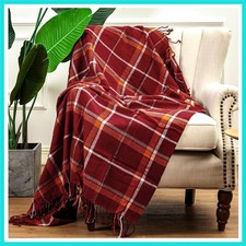 Super Soft Vintage Plaid Fluffy Throw Blanket - Cozy Lightweight Decorative B...