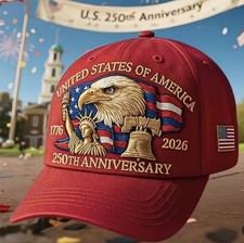 250th Anniversary Patriotic Hat Embroidered Eagle 1776  2026 Unisex Cap