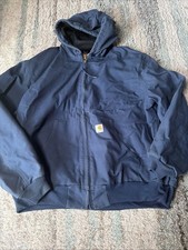 VTG 00  s Carhartt J131 NVY Navy Blue Hooded Workwear Jacket Size 2XL Excellent