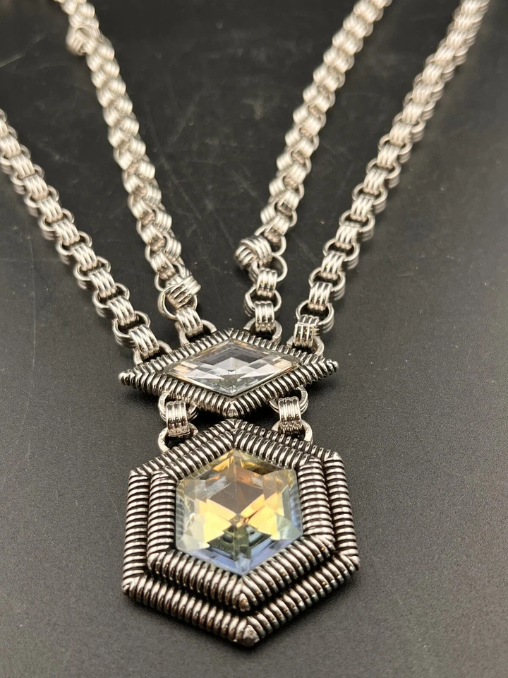 Collar Pierre Cardin años 70 cadena plata cristal geométrico Foto 3 de 4