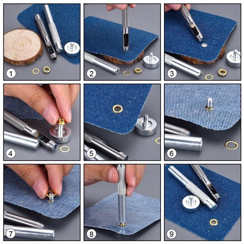Eyelet Punch Die Tool Set Kits + 100 Eyelets Grommet Washer Leather Craft Banner - Picture 6 of 20