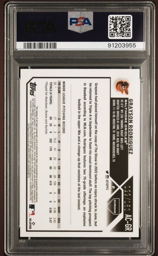 2023 Topps Chrome Update GRAYSON RODRIGUEZ Blue Ray Wave /150 Rookie Auto PSA 9 - Picture 2 of 2