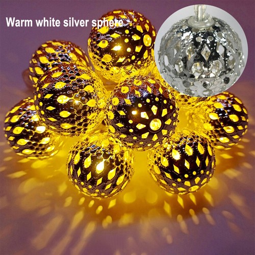 Moroccan Ball Solar LED String Lights Outdoor Garden Fairy Lamp Hanging Lantern - Picture 17 of 18