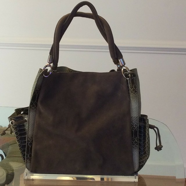 Beautiful Olive Green Suede & Vegan Leather Designer Style Shoulder Bag eBay