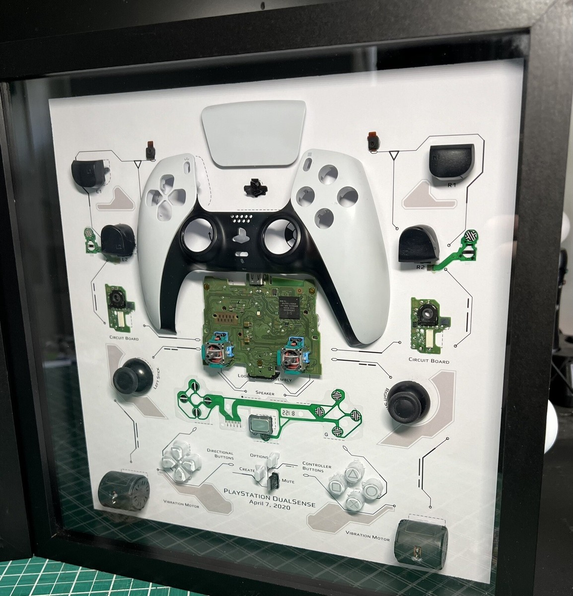 Sony PlayStation DualSense 5 Controller Teardown in shadow box