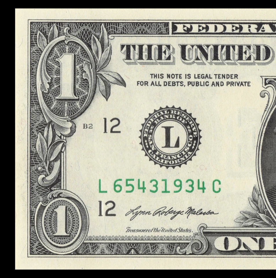 Four Digit Ladder Fancy Serial Number One Dollar Bill L65431934C Year Note 1934 - Image 4 of 4