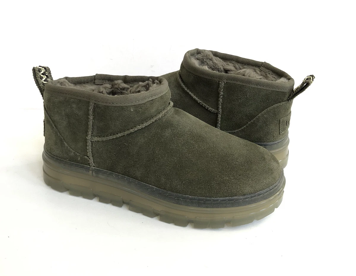 UGG CLASSIC ULTRA MINI CLEAR BURNT OLIVE WATER RESISTANT BOOT US 6