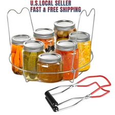 Stainless Steel 12'' Strong Canning Rack with Tongs, Hold 8 Pint or 7 Quart Jars