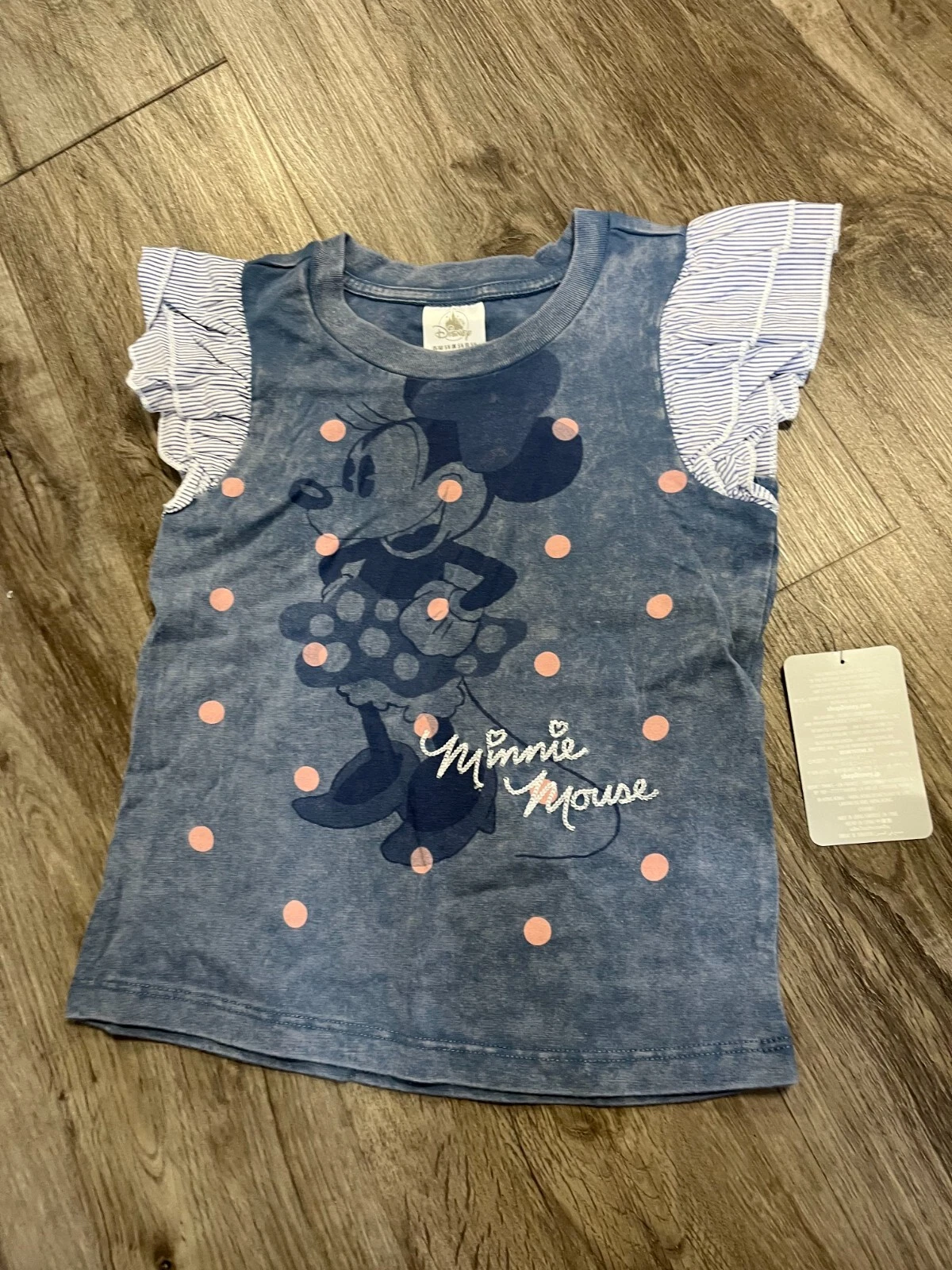 Disney Minnie Mouse Girls Graphic Ruffle SS T-Shirt, Blue Size 5/6