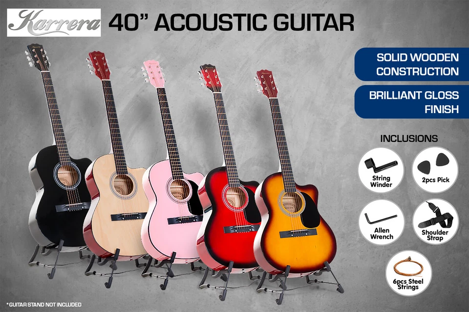 40in Karrera Acoustic Cutaway Guitar Bag Strings Picks Carry Bag Winder - image 2 of 4