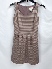 Ann Taylor LOFT 00P Petite Sleeveless Dress Scalloped Edge Brown Round Neck