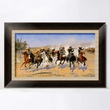 Framed Canvas Giclee Print A Dash for The Timber by Frederic Remington 24"x40" 