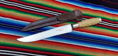 Antique rare French big gaucho knife Bechon. 925 silver and bone. Carbon steel.