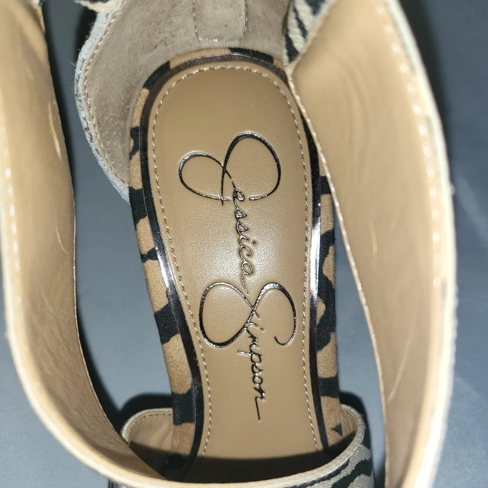 Jessica Simpson Cebra Plataforma Correa Cuñas Talla 7M Imitación Madera Suela Nuevo Sin Caja Foto 2 de 4
