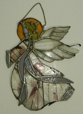 Handcrafted Leaded Stained Glass Hanging Angel Ornament Suncatcher 7.75" G-VG