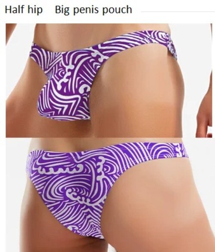 Men Bikinis Purple Wave Sexy Tight Low Waist Swimwear Briefs Thong Bathing Suits - Picture 23 of 28
