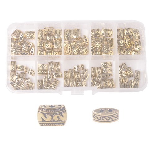 Sale A Box of 100PCS Antiqued Gold Metal 2 & 3 holes Spacer Bar Beads in Storage - 第 1/6 張圖片