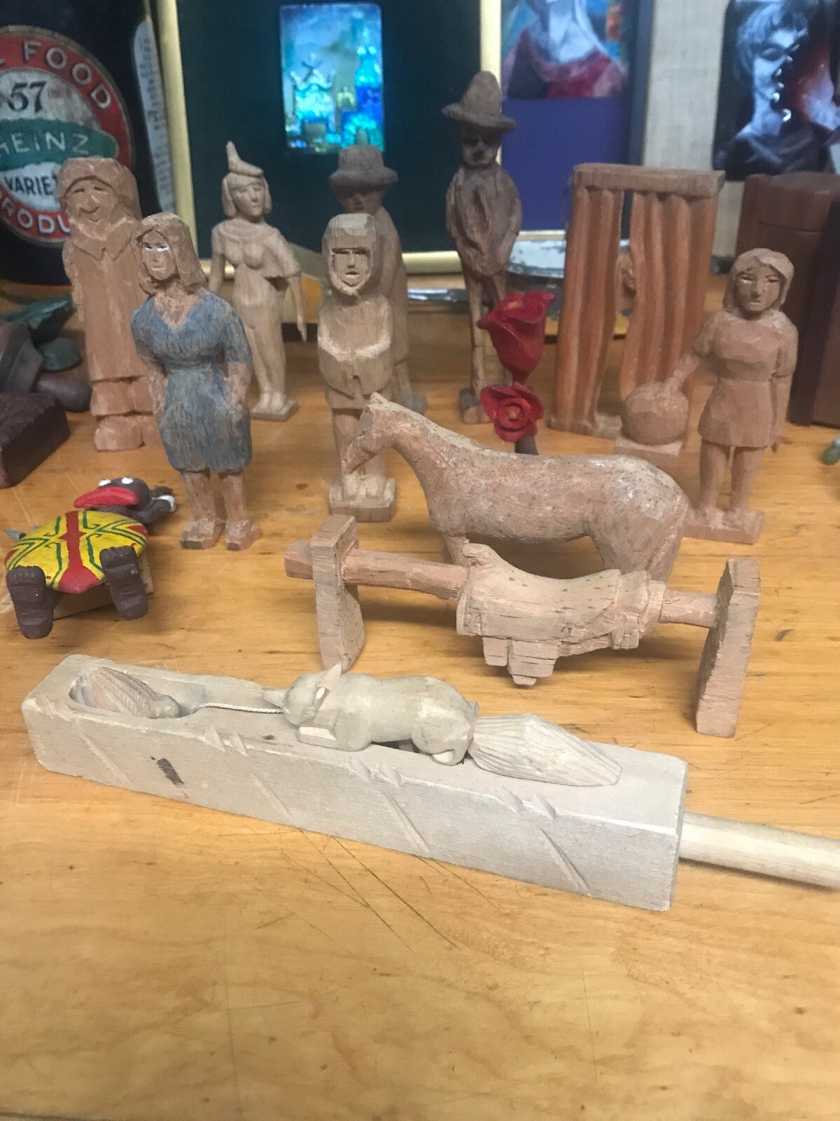 Lot Of 13 Folk Art Wood Carvings eBay
