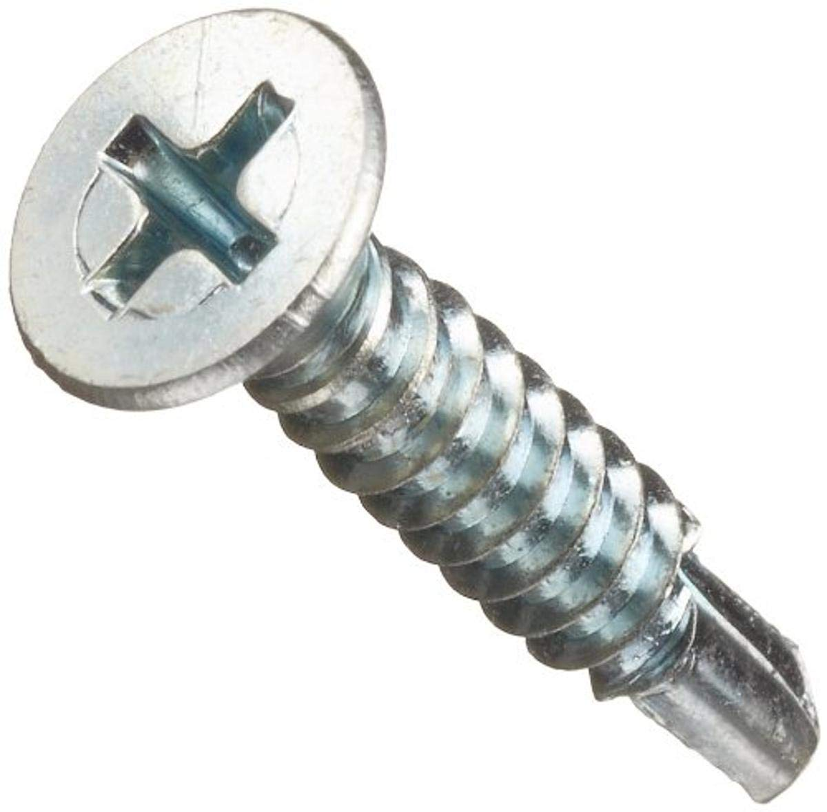 Steel Self-Drilling Screw, Zinc Plated Finish, Flat Head, Phillips Drive, 3