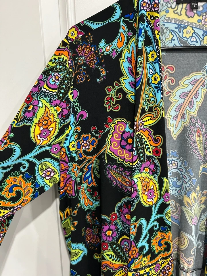 Cárdigan Chaqueta Marca Slinky Frente Abierto Colorido Paisley Talla Grande Boho Festival Foto 4 de 4