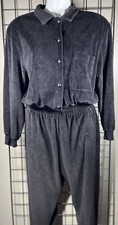 80s Jumpsuit Velour Breckenridge ll Romper Size M Black Made in USA