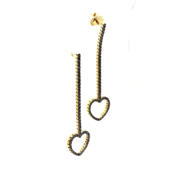 Pendientes Colgantes Infije En Oro Rosa 18k con Diamante Negros Y Corazones - Imagen 3 de 4