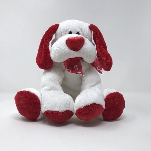 VINTAGE WALMART BRAND RED WHITE VALENTINE PUPPY DOG PLUSH ANIMAL