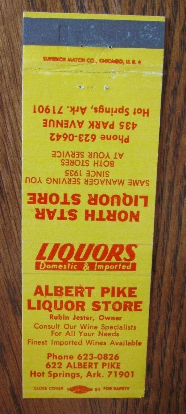 LIQUOR STORE ALBERT PIKE (HOT SPRINGS, ARKANSAS) 1960s MATCHBOOK