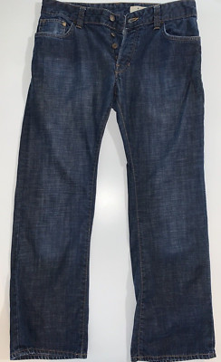 H&M &LAD in Dark Blue 4 Button Fly Fitted Waist Bootcut Leg Jeans 33X 30