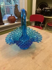 Fenton Art Glass Colonial Blue 7.25” Hobnail Basket
