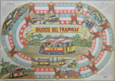 TRAMWAY GAME. 63 Numbered Box Path Game. Chromolithography