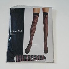 BLACK PINK VERTICAL STRIPES THIGH HIGHS SATIN BOW LINGERIE HOSIERY XL UA9222