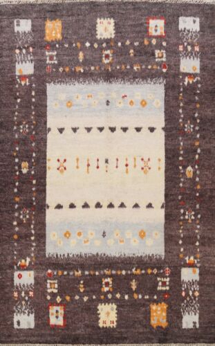 Tappeto morbido peluche geometrico marocchino Gabbeh orientale annodato a mano lana 8x11 piedi - Foto 1 di 12