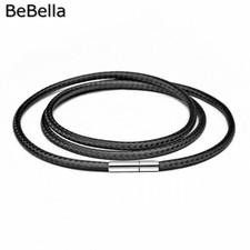  BLACK  BRAIDED PU LEATHER NECKLACE  WITH PUSH AND TWIST BAYONET CLASP 1 TO 3MM