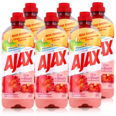 Ajax Allzweckreiniger Hibiskusblütenduft 1L - 100% Reinigungskraft (6er Pack)