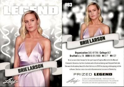2024 Leaf PRIZED LEGEND BRIE LARSON #03 ACTOR LEGEND 'CAPTAIN MARVEL