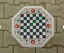 18'' white Marble Chess Table Top Pietra Dura Inlay Children Game Kids c1