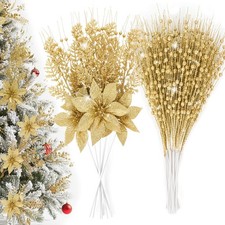 16.5 Inch Glitter Berry Stem,6 Pcs Glitter Poinsettia Flowers Picks and 18 Pc...