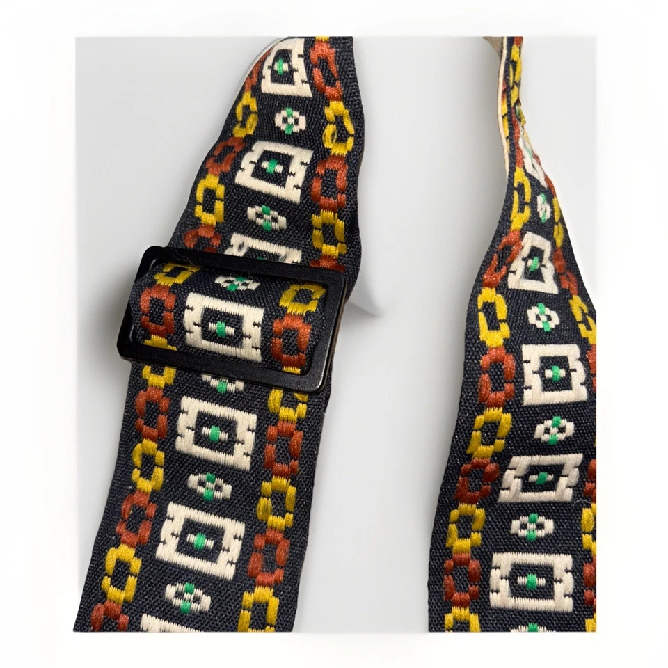 VINTAGE 1970s CAMERA STRAP Black Orange & Yellow embroidered Hippie Retro Design - Image 3 of 4