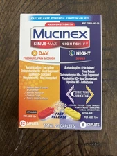 3pk Mucinex Day And Night Sinus Max Nightshift 20 Caplets Exp 08/2026 (60 caps)