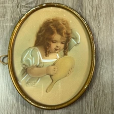 Bessie Pease Gutmann “Seeing” Five Senses Series Antique Lithograph Hand Applied