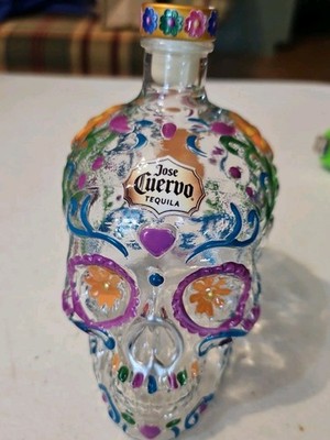 Jose Cuervo Hand-Painted Tequila Day of the Dead Bottle in Mexican Skull Style