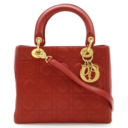 Dior Lady Dior Cannage Handbag Women Red One Size